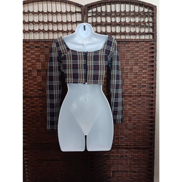 Free People Plaid Bustier Long Sleeve Crop Top - Picture 2 of 2